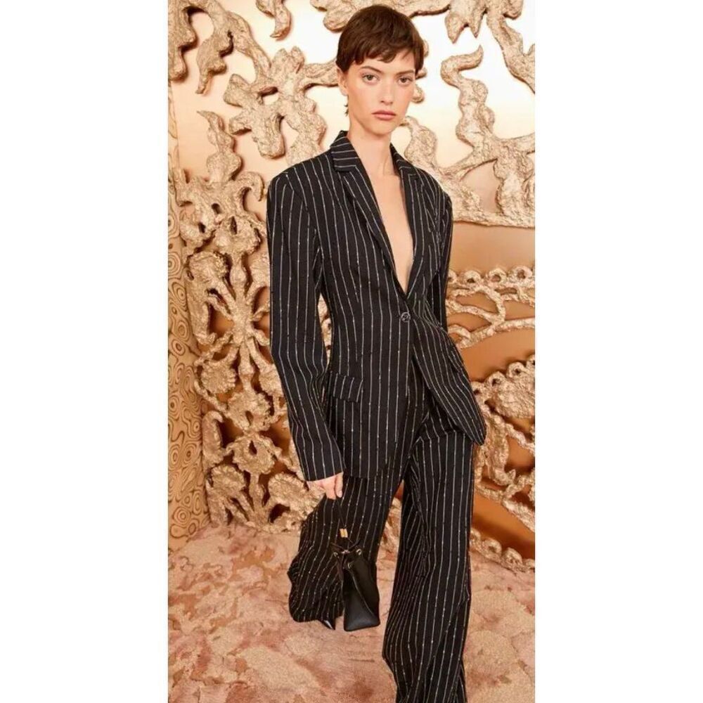ULLA JOHNSON Dhemi Pinstripe Jacket in Black NWT Size 00